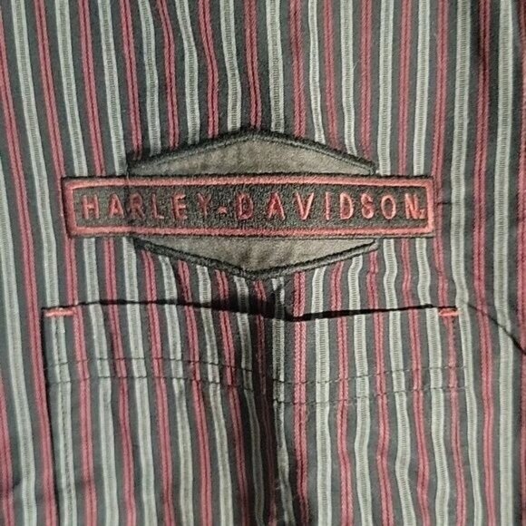 Harley-Davidson Mens Striped Button-Up Short Sleeve Shirt M  Genuine MotorClothe - Picture 2 of 6